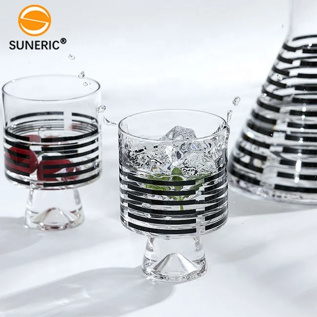 Nordic Cool Kettle Glass Water Jug Crystal Wine Bottle Whiskey Set Decanter Glasses Gold With Round Stopper