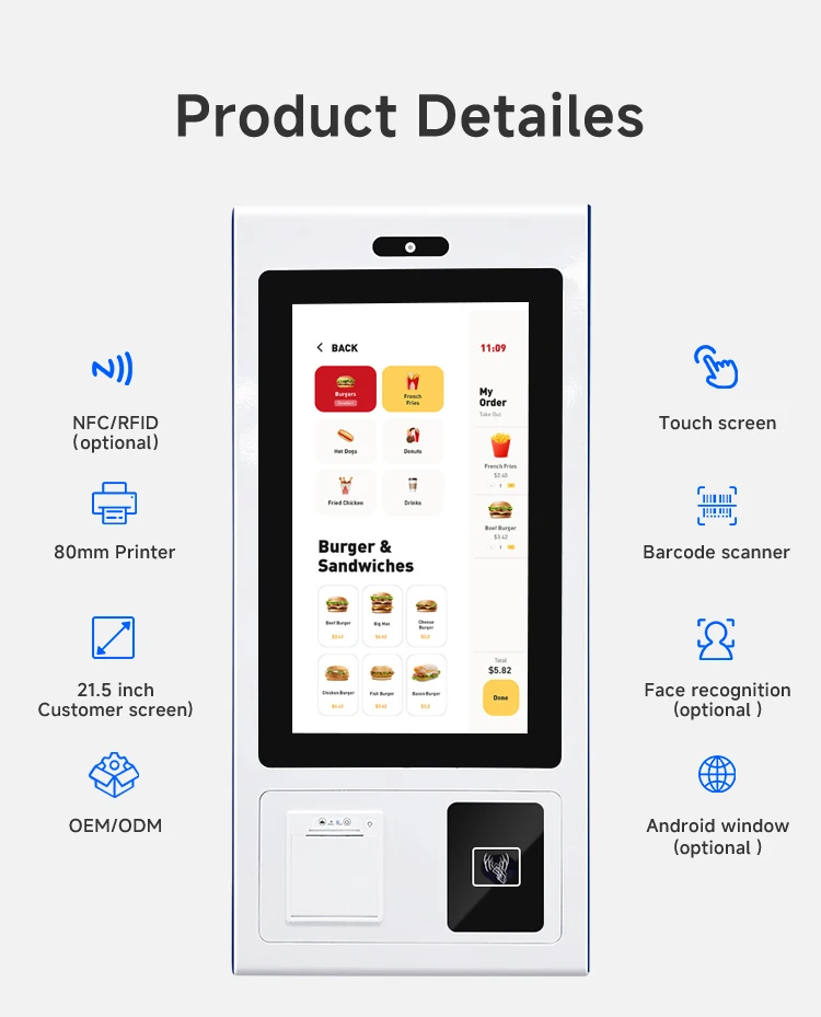 High-Performance Self-Service Kiosk with NFC Payment and Queue Management for High-Volume Restaurants