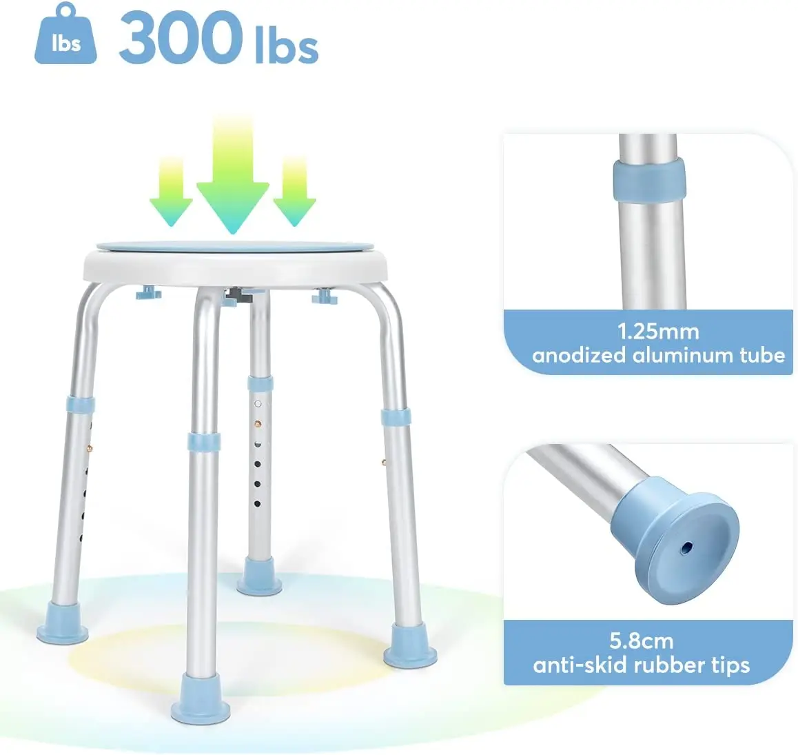 Bathroom safety equipment height adjustable swivel bath stool shower chair