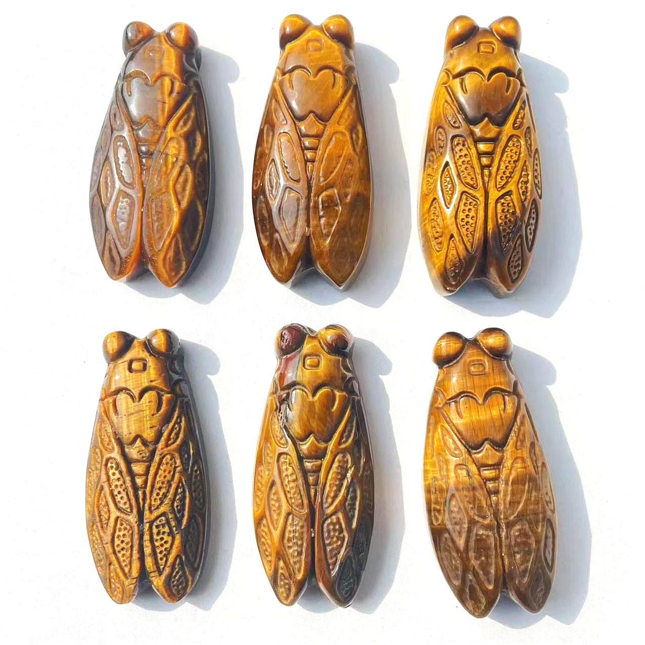wholesale price hot sale crystals carved stone crafts natural tiger eye quartz cicada owl with skulls carving for sale