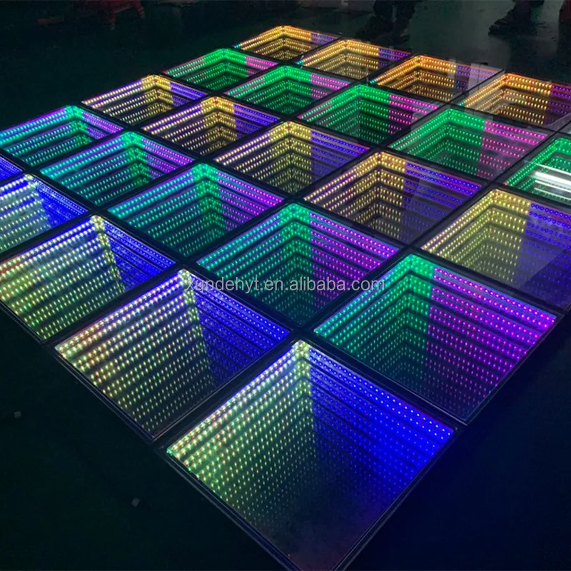 15W Disco Dj Stage Lights Tempered Glass Magnetic Infinity Mirror Panel 3d Effect LED Dance Floor for Wedding Party