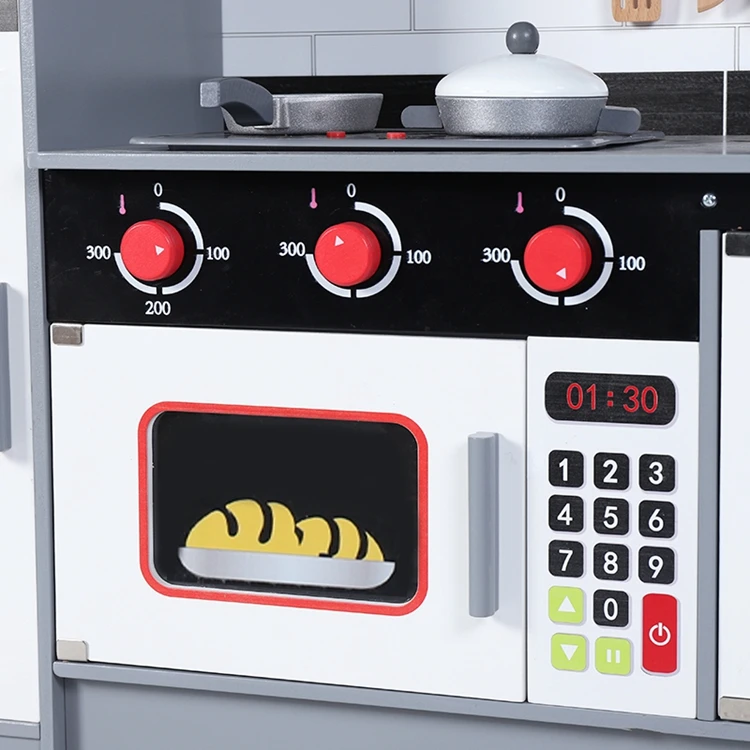 HOYE CRAFTS black and white refrigerator kitchen toy play house cooking game wooden kitchen toy