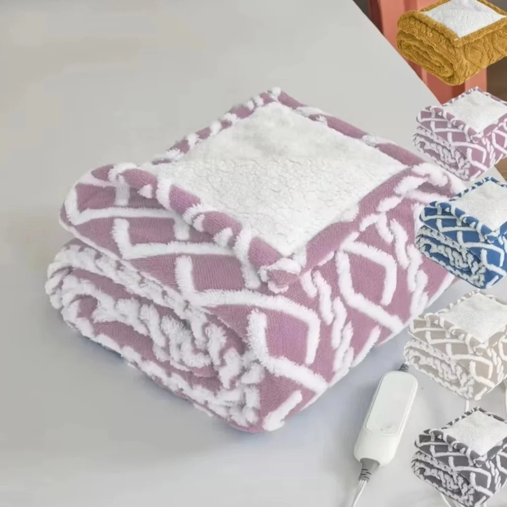 Home textile FLANNEL BED auto warm fluffy custom single lattice heated up BULK electric blanket throw for winter bed