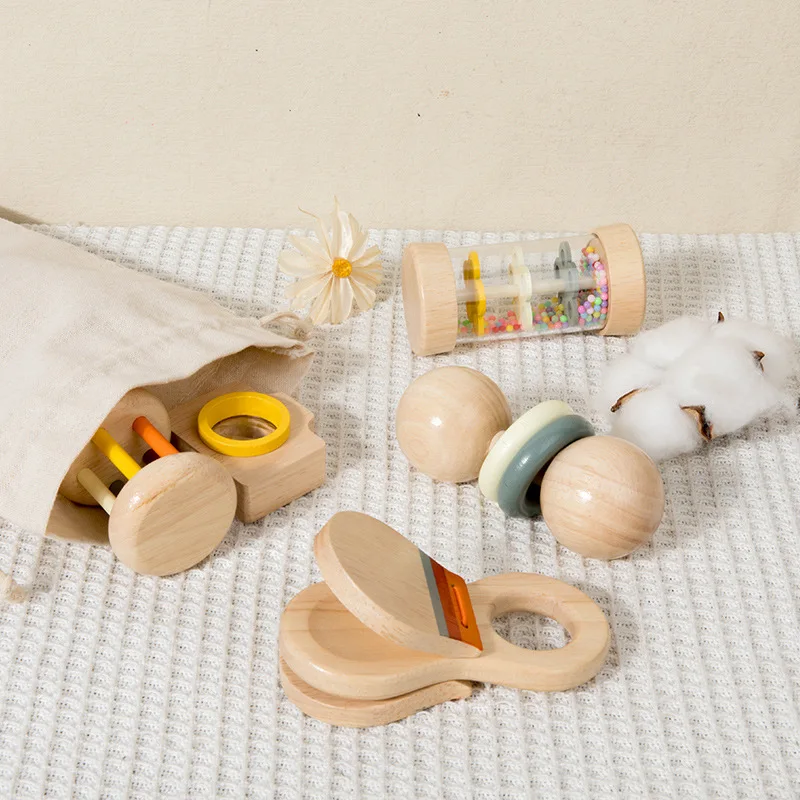 Infant Juguetes Para Bebes 7 in 1 Musical Instrument Early Educational Waldorf Toys Montessori Wooden Toys Baby Wood Rattle Set