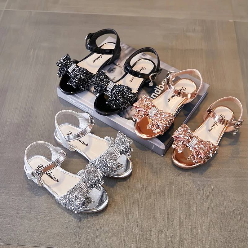 Pretty cute children flat sandals girls kids leather for