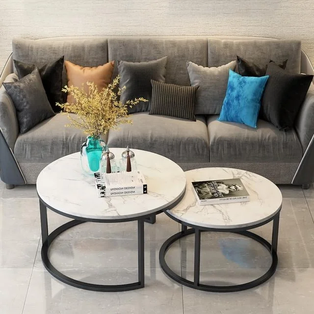 Round Marble Coffee Table with stainless steel frame