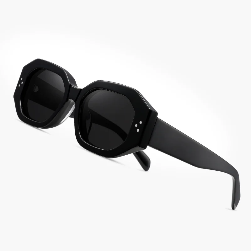 Geometric Acetate Square Sharp Contours Sunglasses for Women with Metal Rivets Decoration Sun Glasses for Men and Women