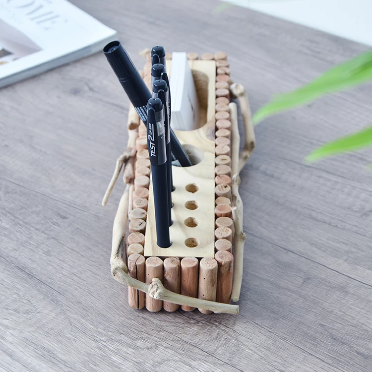 Square Personalize Desktop Novelty Wooden Business Card Box Holder Case, Pen Holder With Business Card Holder