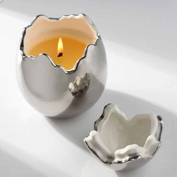Silver Egg Shape Ceramic Candle Jar Ready to Ship