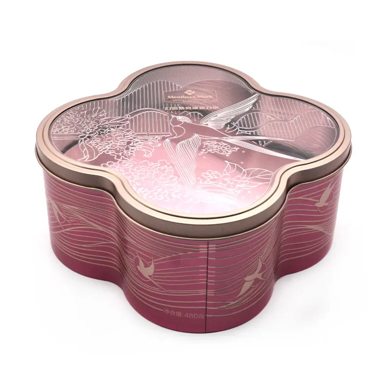 Large Metal Gift Box Fancy Flora Shaped Tin Container With Transparent Lid