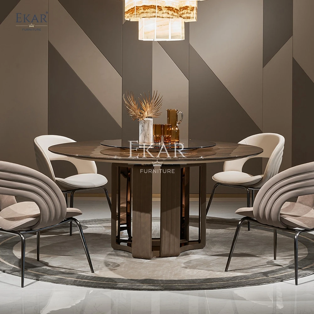 Modern Luxurious Pink Jade Marble round Dining Table with Antique Brass Base for Kitchen Hotel or Hall Dining Room Furniture