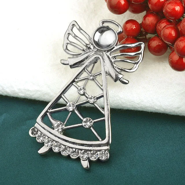 Guardian Angel Christmas Brooches Pins for Girls Crystal Rhinestone Angel Wings Brooch Pins Jewelry Gifts