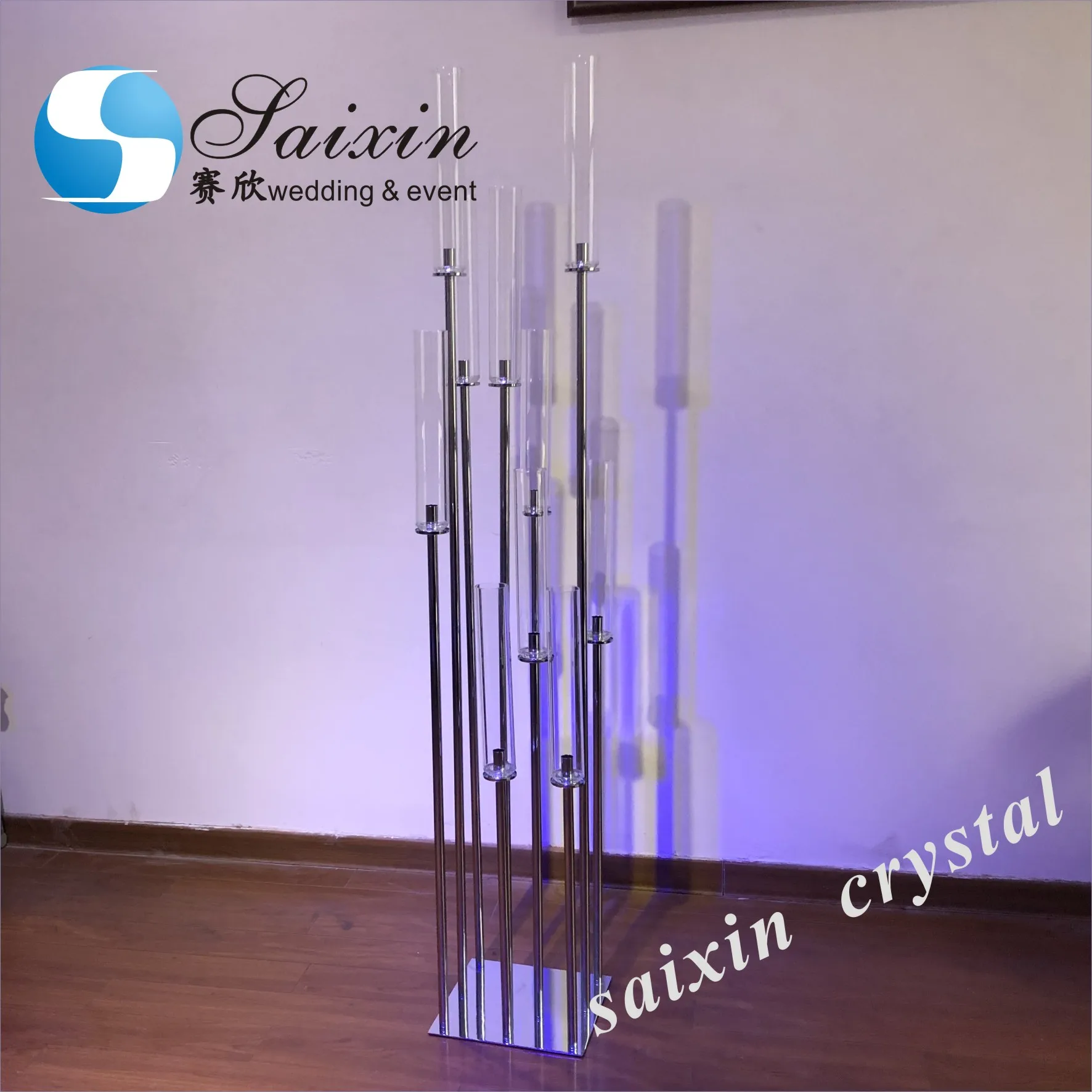 ZT-323G-M beautiful gold metal candle holder with glass tubes