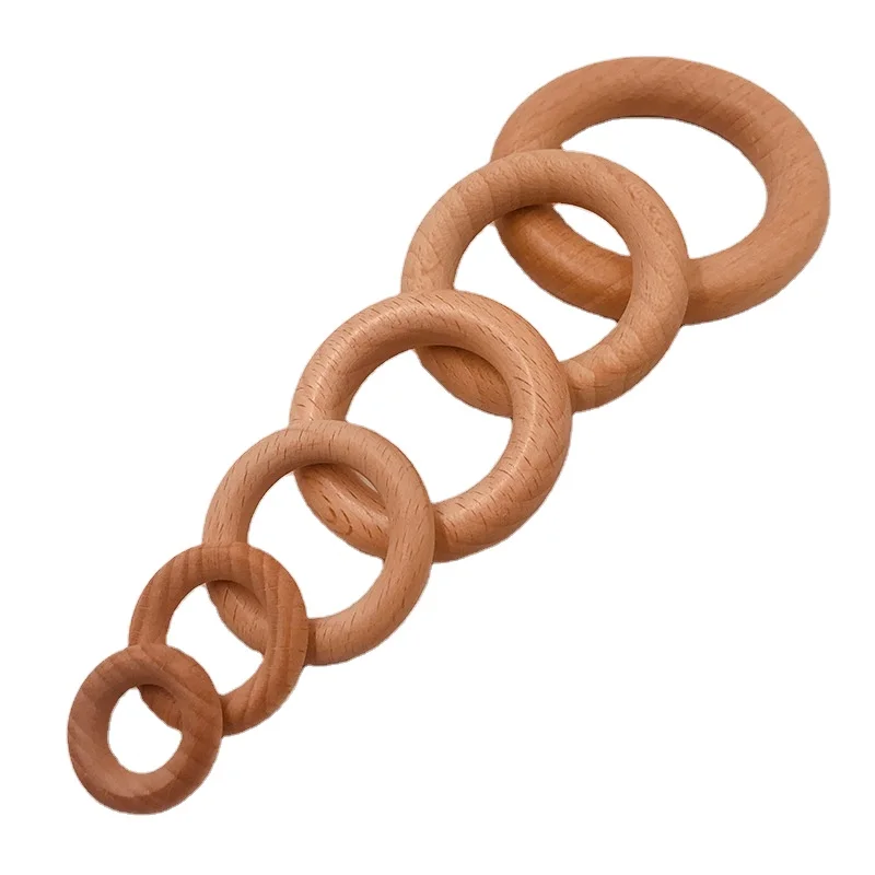 2021 Hot Sale Beech Wood Baby Ring DIY baby molars jewelry accessories 25mm-70mm molars wooden ring Bpa Free wooden ring