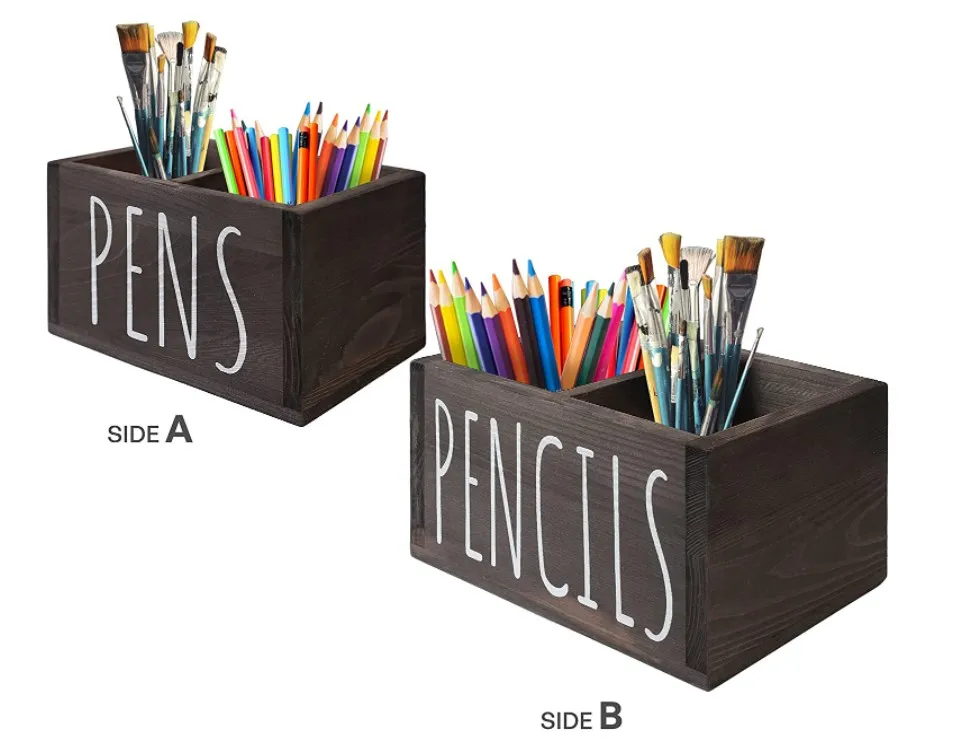 Wood Pen Pencil Holder Stand Multi Purpose Natural Wood Pencil Cup Pot Desk Organizer Storage Box