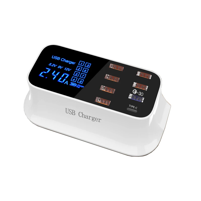 40 Вт 8 порты USB Quick Charge 3 0 светодиодный дисплей с разъемом Type-C PD зарядное устройство для супер быстрое мобильного телефона планшета зарядки