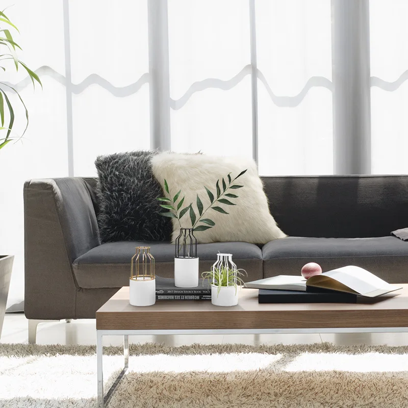 
Flower Vases Small Nordic Plant Modern Clear Cheap Decoration Gold Wedding Metal + Ceramic Flower Vases For Home Decor 