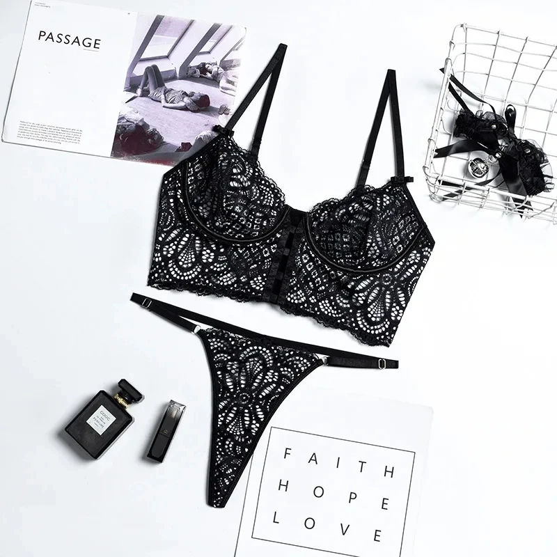New Lace Erotic Lingerie Stitching Lingerie Set Two-Piece Bra + Panties Sexy Lingerie