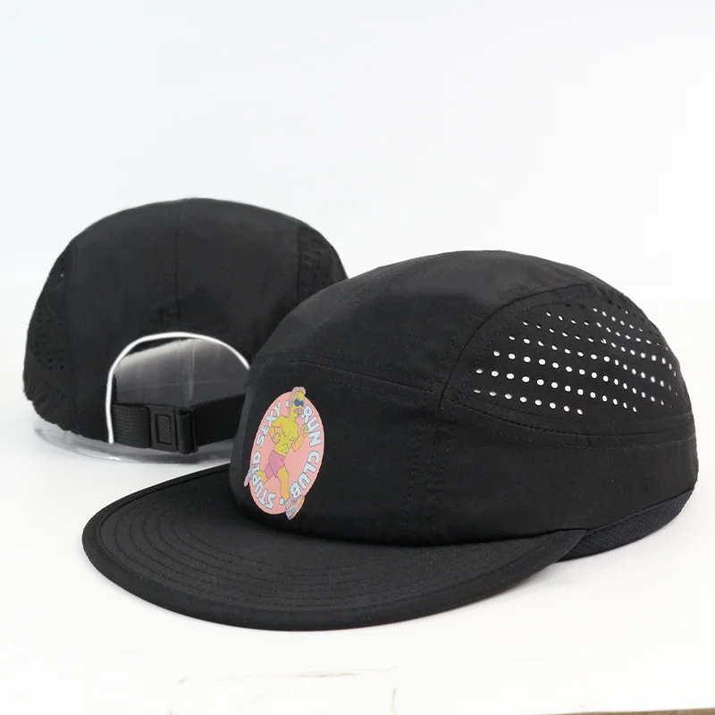 HS31 Custom Logo Men Women Unstructured 5 Panel Sports Running Hat Outdoor Camping Gorras Quick Dry Nylon Camp Cap