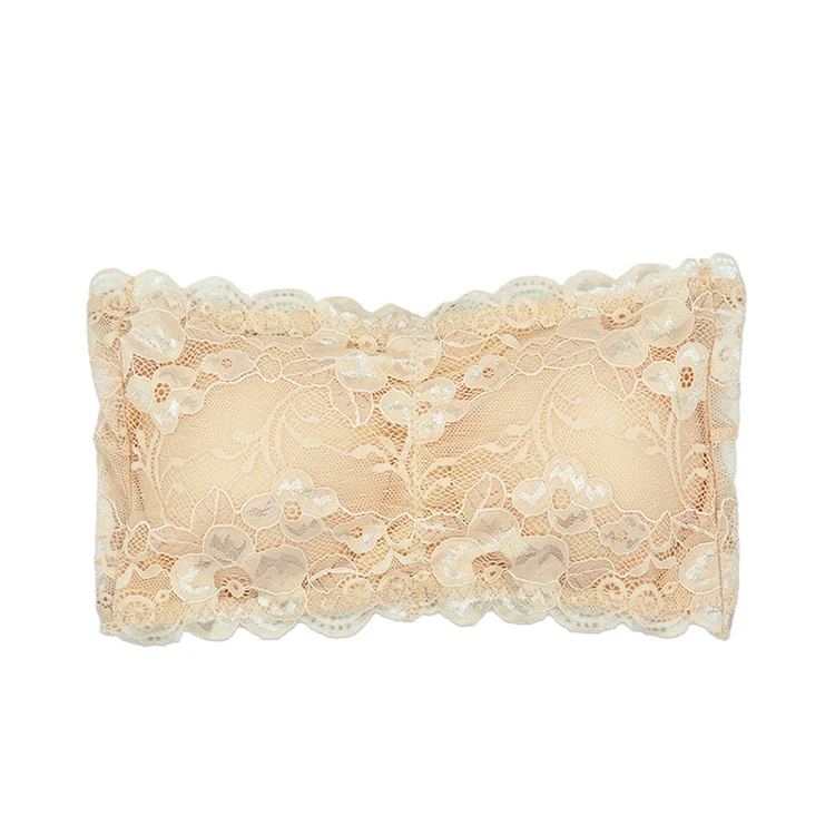 Sexy Back Boob Tube Strapless Bra,Yoga Stretch Crop Top Removable Crochet Lace Neck Bralette