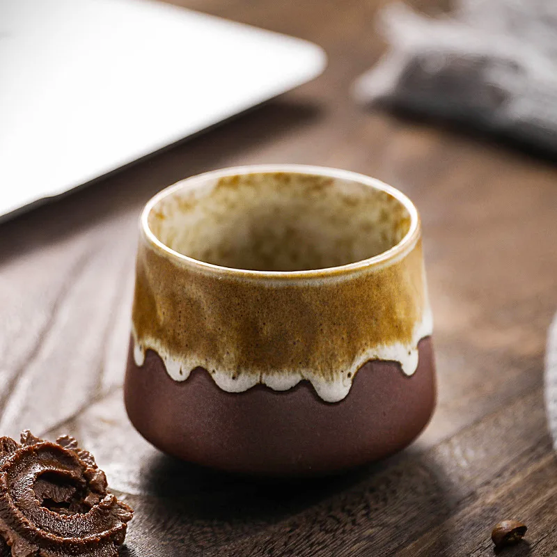 Japanese Retro Stoneware Teacup Colorful Vintage Coarse Pottery Countertop Ecocoffee Porcelain Ceramic Mug Cup Without Handle