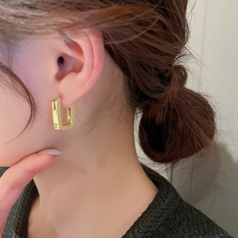 Tiny 18K Gold Plated Geometric Rectangle Hoop Earrings for Women Fashion Jewelry