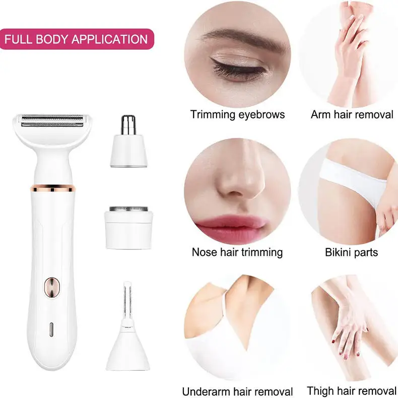 4 In 1 Body Hair Removal Eye Brow Epilator Usb Rechargeable Razor Face Nose Hair Bikini Men Women Shaver Eyebrows Trimmer