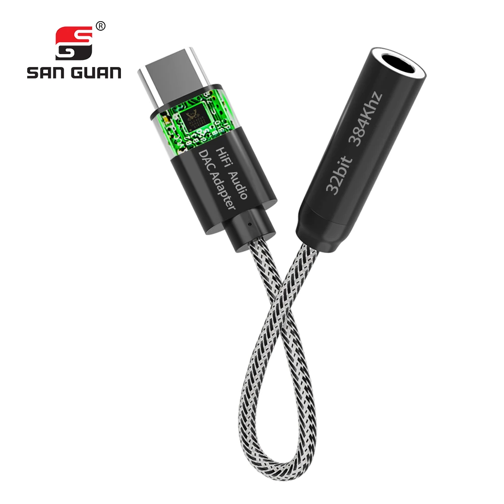 
Hifi Audio Dac Headphone Adapter 32Bit 384Khz Usb Type C To 3.5Mm Audio Headphone Jack Adapter 