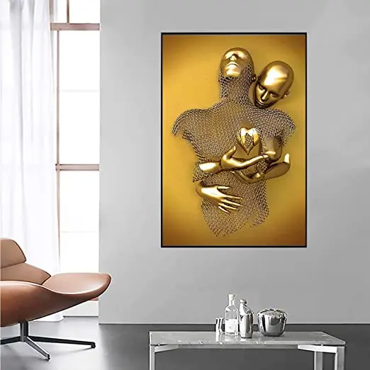 Modern Love Abstract Statue Poster Print Wall Picture Nordic Metal Figure Sculpture Painting Living Room Wall Arts Canvas