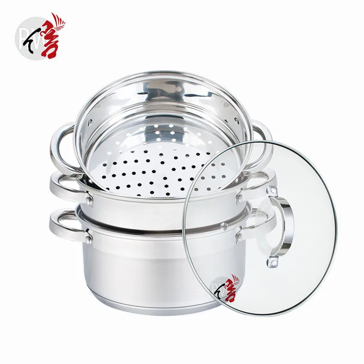 Realwin 3 Layer Steamer Stainless Steel Fast Heat Conductivity Dual-purpose Pot Kitchen Boiling Soup Steaming Pot with lid