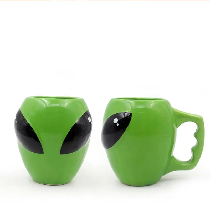 Green Glazed Ceramic Tea Coffee Cup 3D Space Universe UFO Conspicuous Alien Cup Gift for Kid Boy 13 Oz(400 Ml) Alien Mug