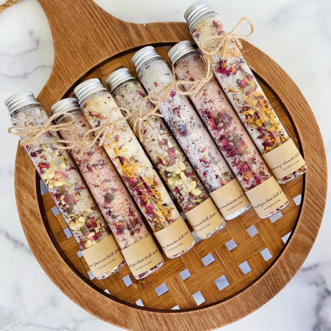 Custom Private Label Test Tube Bath Salts Soak Natural Scented Pink Himalayan Rose Bath Salts Epson With Flowers