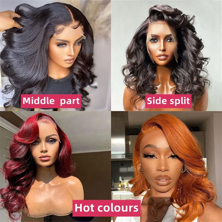 Red Brown Short Loose Curly Wigs With Bangs Indian virgin Cuticle Aligned Human Hair Wigs Loose Wave Transparent Lace Front Wig