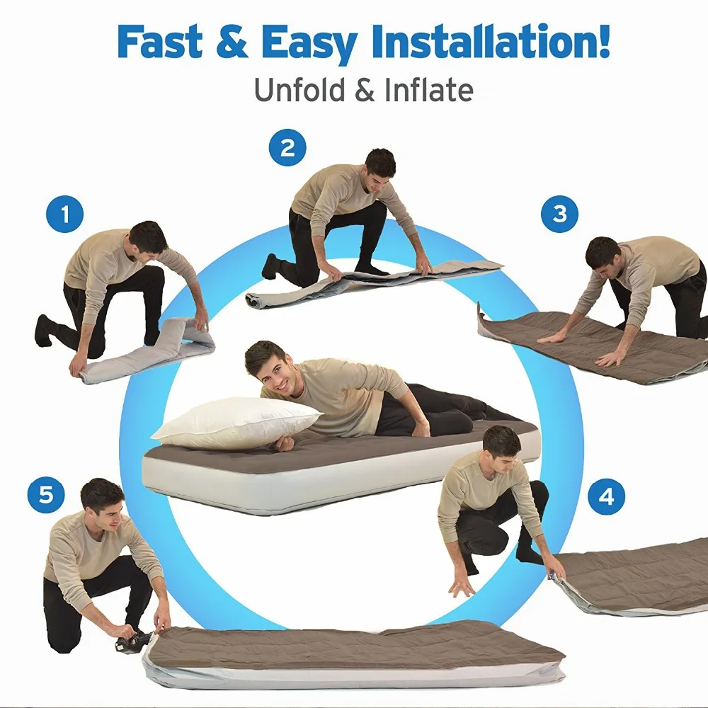 Mirakey Customized Foldable Skin Friendly Flocking Fast Inflating and Deflating Single Inflatable Air Bed Mattress for Camping