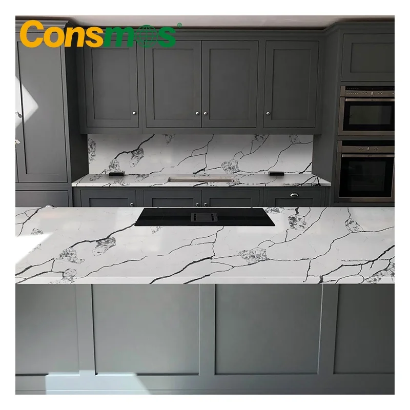 Chinese Quartz Stone Kitchen Counter Top Manufacturer Venus Calacatta White Quartz Stone Slab