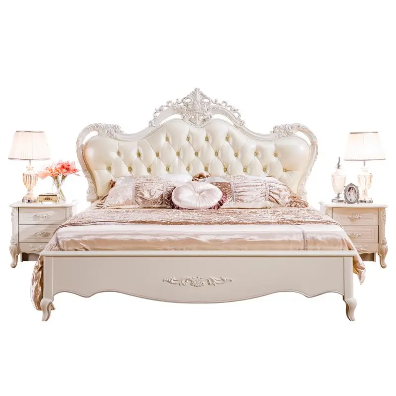 High Quality Modern European Style Furniture Royal Design Solid Wood Leather Bed For Bedroom