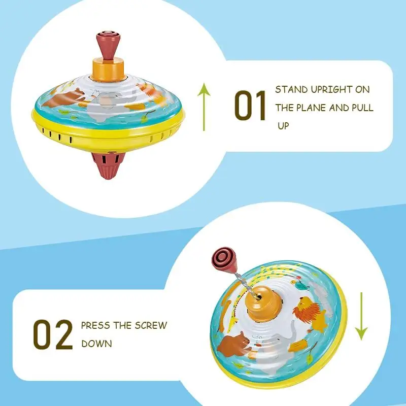 Metal Press Rotation Animal Spinning Peg Top String Gyro Classic Spinning Top Toy for Kids