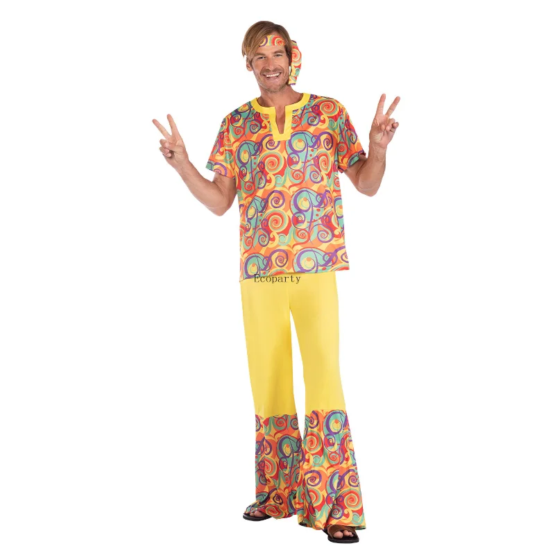 2024 Hot Hippie Costume Ladies Hippy 60s 70s Flared Trousers Flares Fancy Dress