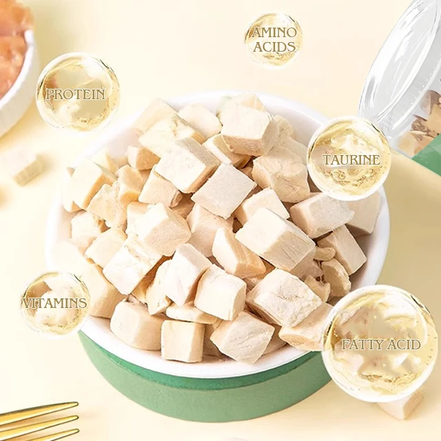 OEM Cat Treats Wholesale Natural Diced Chicken Fish Duck Meat High Protein Freeze Dried Snack Dog Pet Food