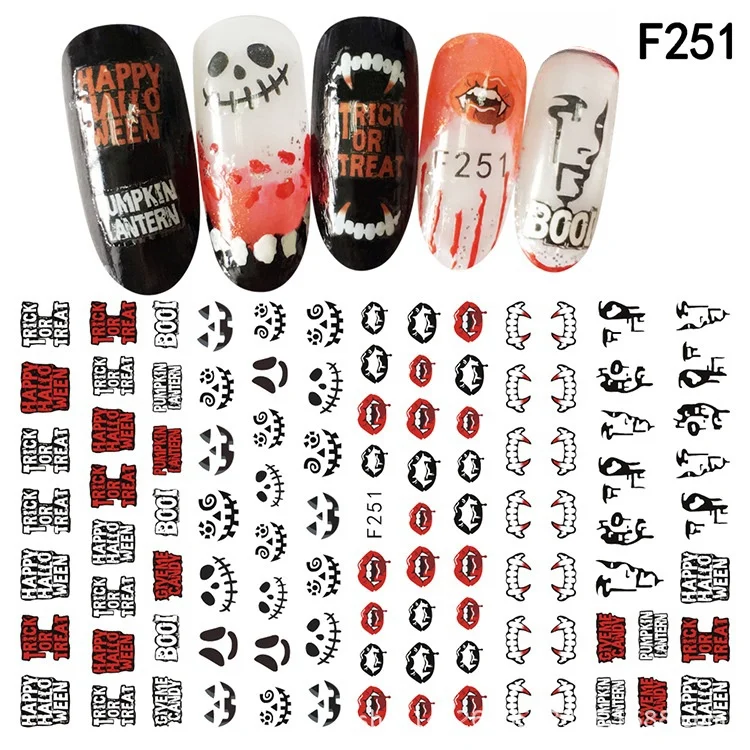 Halloween Dark Skull Nail Stickers More Designs Manicure Decoration Art 3D Nail Sticker Set