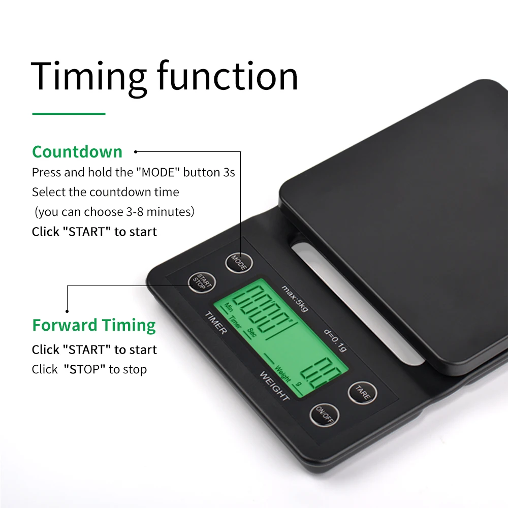 5kg 0.1g Wholesale Electronic Kitchen Precise Mini Digital Weight Espresso Coffee Scale with Timer