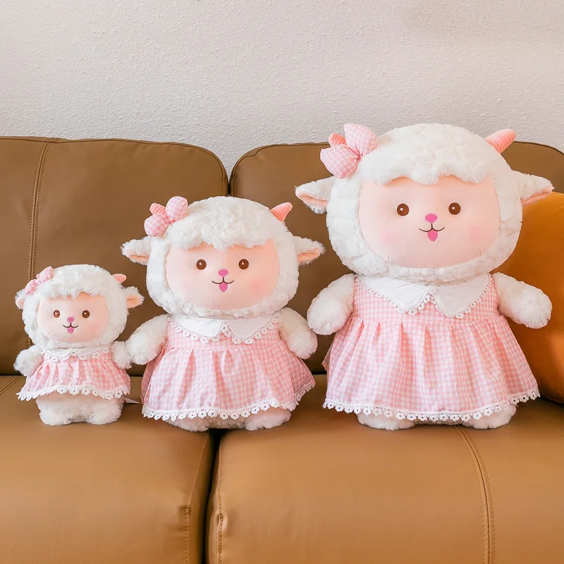 Promotional cute sheep with plaid skirt plush toys animal stuffed toys for girls  stuffed gifts