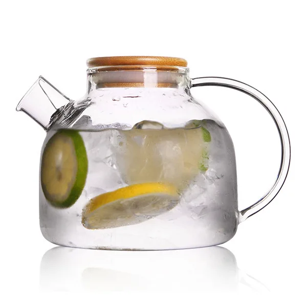 1.8L Tea Pot Ready to  Ship High temperature resistance Clear Borosilicate Glass Pot with Bamboo Lid
