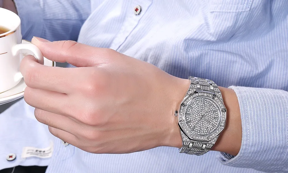 Top Sell Waterproof Mens Watches Luxury Brand Fashion Diamond Quartz Watch gold iced out watch reloj de diamantes para hombres
