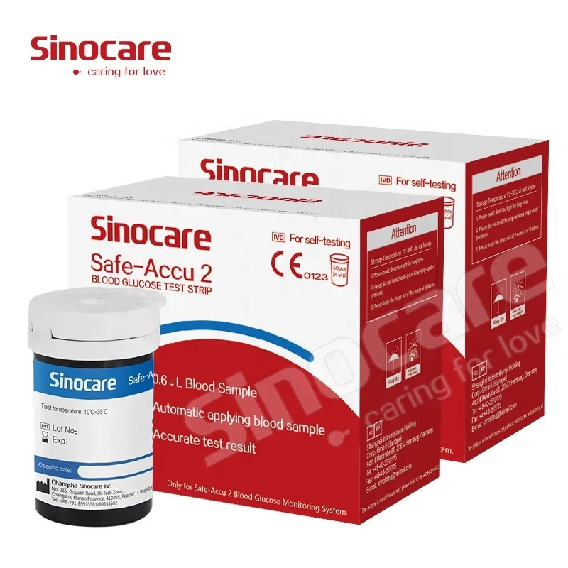 Sinocare Glucose Test Strips for Safe Accu2 Cheap Price Disposable Blood Sugar Test Paper Ce ISO Approved 100Pcs Test Strips