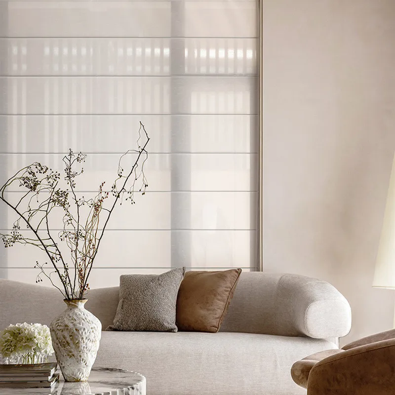 Interior New Design Fabric Curtain Sunscreen and Blackout Roman Shade Blind with Manual or Motorized System