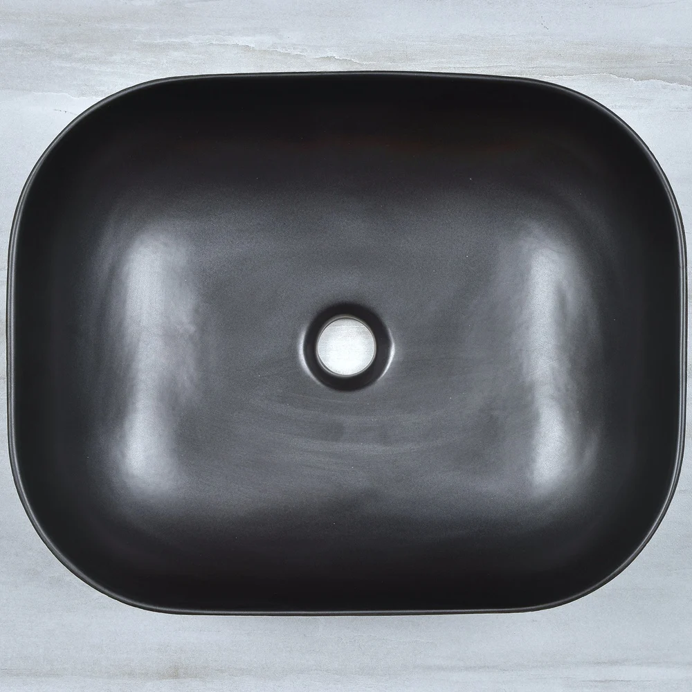 Оптовая продажа ручная резная двухслойная дизайнерская раковина черного цвета из художественного фарфора овальной формы для умывальника