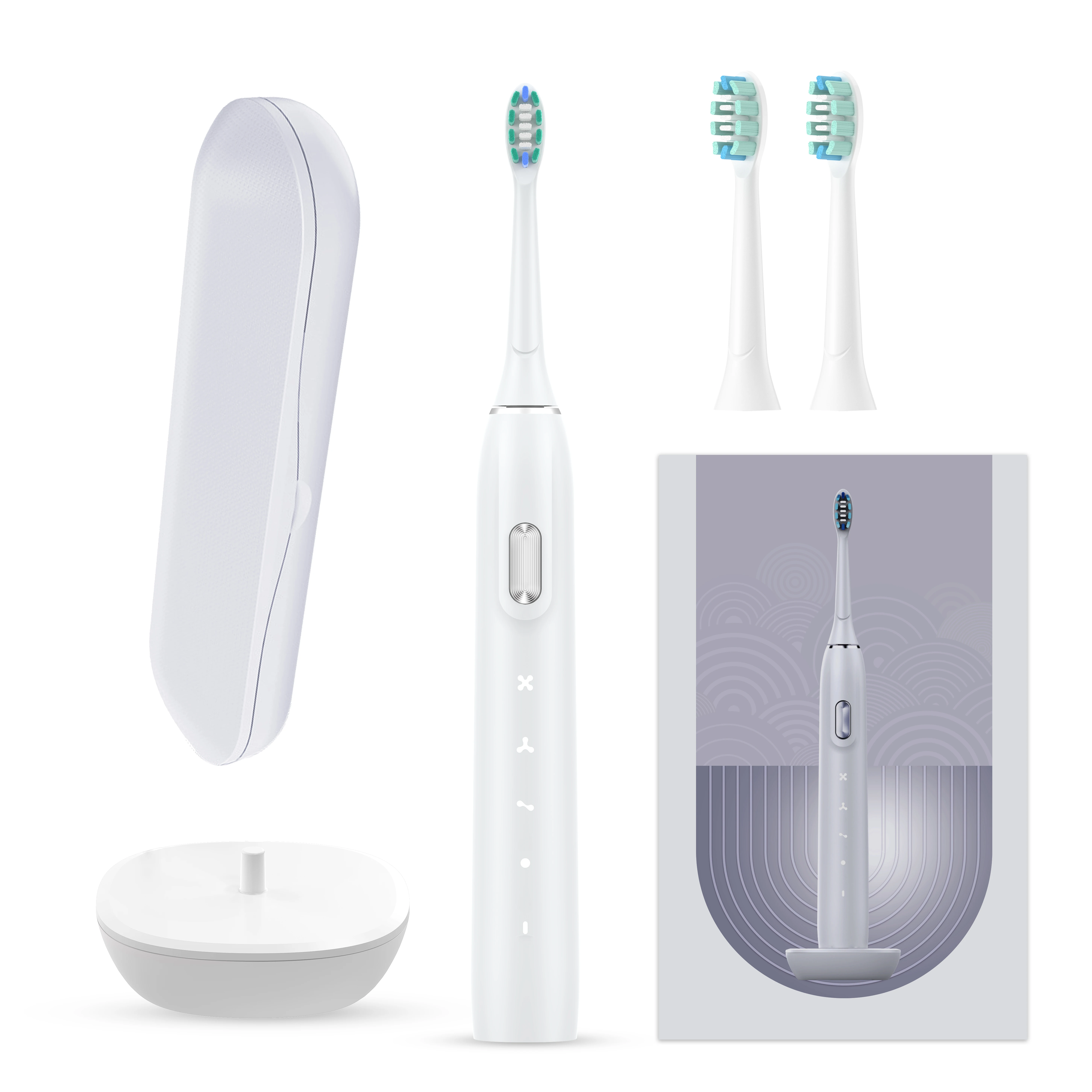 Pressure Sensor Turn On Toothbrush 4 Pack Brush Head Ipx8 Touch Control Sonic Electric Toothbrush With Travel Case