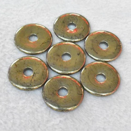 Wholesale Natural Smooth Charm Gemstone  30MM Pyrite Stone Donuts Pendant For Jewelry Making