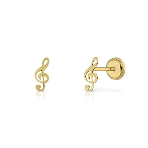 9K SOLID GOLD Fashion Earrings (Available 10k-14k-18k) Music Sol Key Women Children Kids Ear Clip Screw Back Made in Spain